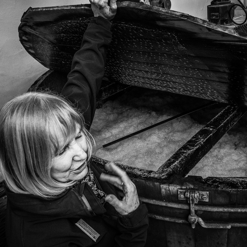 Alcohol vapours come out of a washback at Highland Park (with Brand Heritage Manager Patricia Retson)